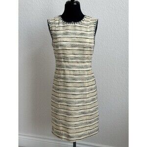Tory Burch Cream and Black Striped Sleeveless Sheath Dress